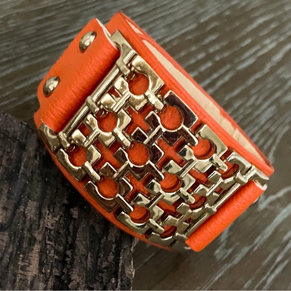 Orange and Gold Contemporary Leather Bracelet